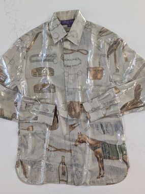 RALPH LAUREN PURPLE LABEL Evelina Equestrian Silk Metallic Shirt Italy 00 $1990
